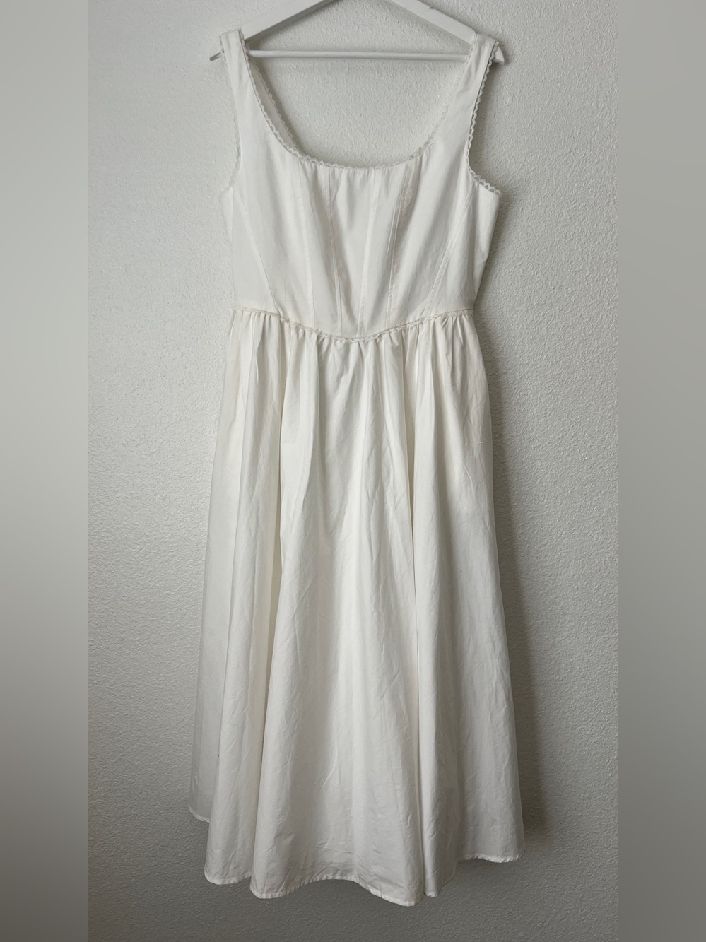 WAYF Selene Lace Trim Corset Stretch Cotton Midi Dress White Large NWT